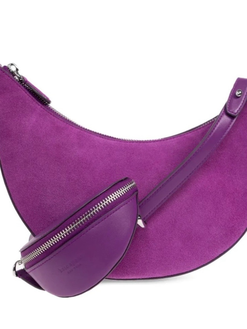 kate spade purple suede crescent shoulder bag with detachable zip pouch